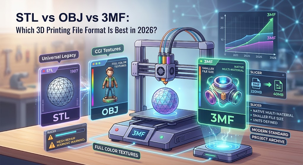 STL vs OBJ vs 3MF: Which 3D Printing File Format Is Best in 2026?