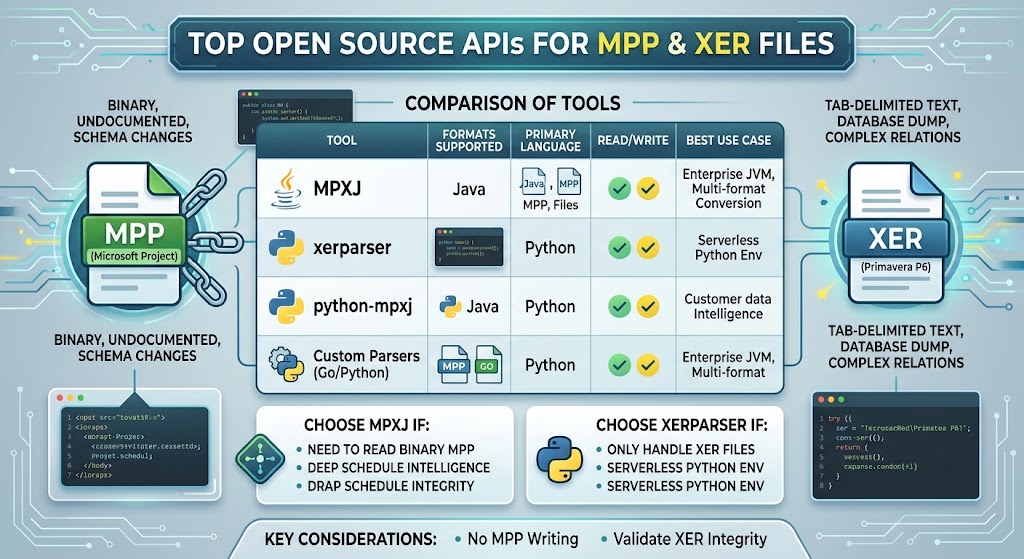 Best Open Source APIs for Parsing MS Project MPP & Primavera XER Files