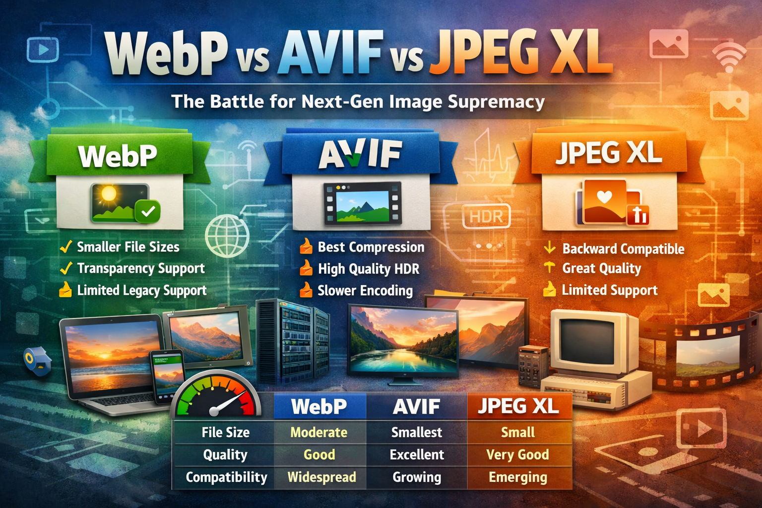 WebP, AVIF vagy JPEG XL? A legjobb következő generációs képformátum kiválasztása