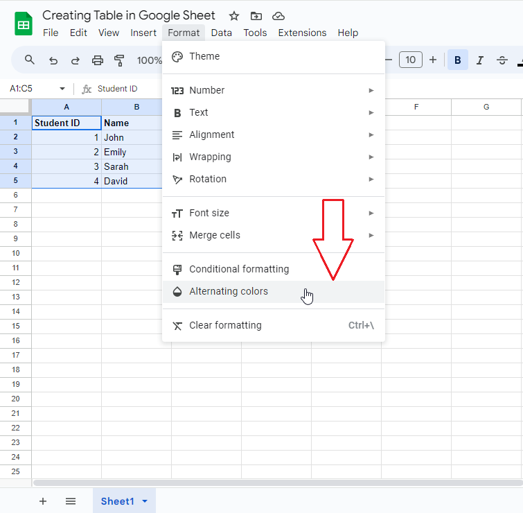 How to Create a Table in Google Sheets 1